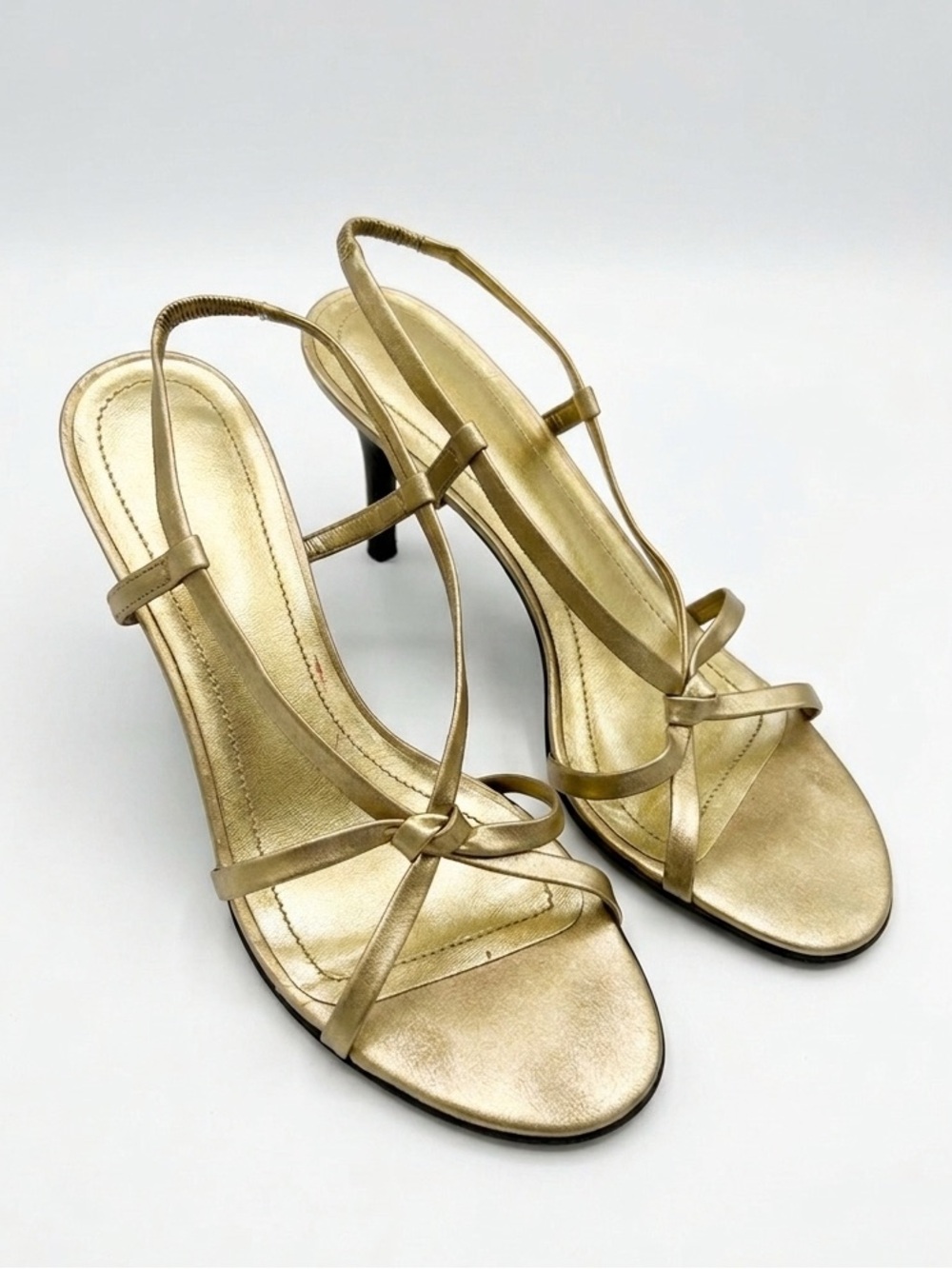 Ralph Lauren Hallie Metallic Gold Strappy Slingback Mid Heels Size 7